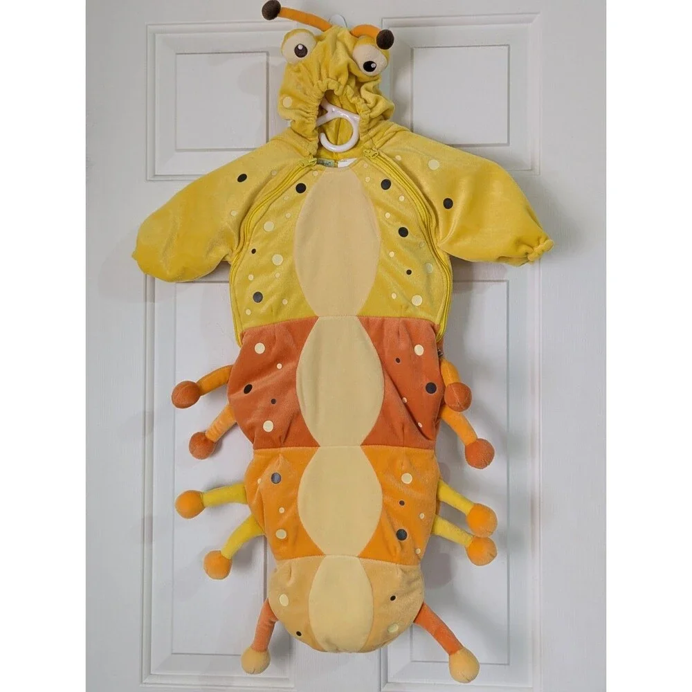 Caterpillar Bunting Costume Infant 0-6 mos Yellow Zip Hooded Padded Halloween